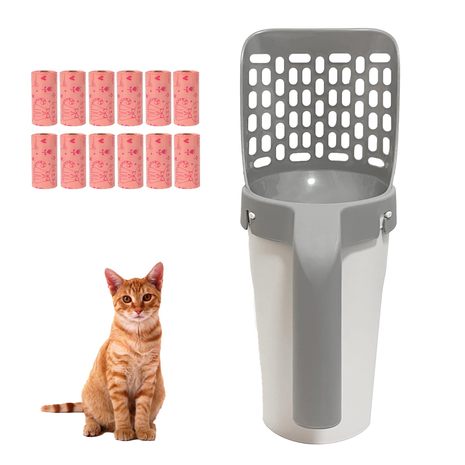 Cat Litter Scooper with Bags,Cat Box Scooper with Lemon Scent Bags, Cat Scooper with Extra 180 Litter Waste Bags, Kitty Litter Scoop and Bucket,Poop Scooper Cat Litter with Holder,Cat Box Scoop
