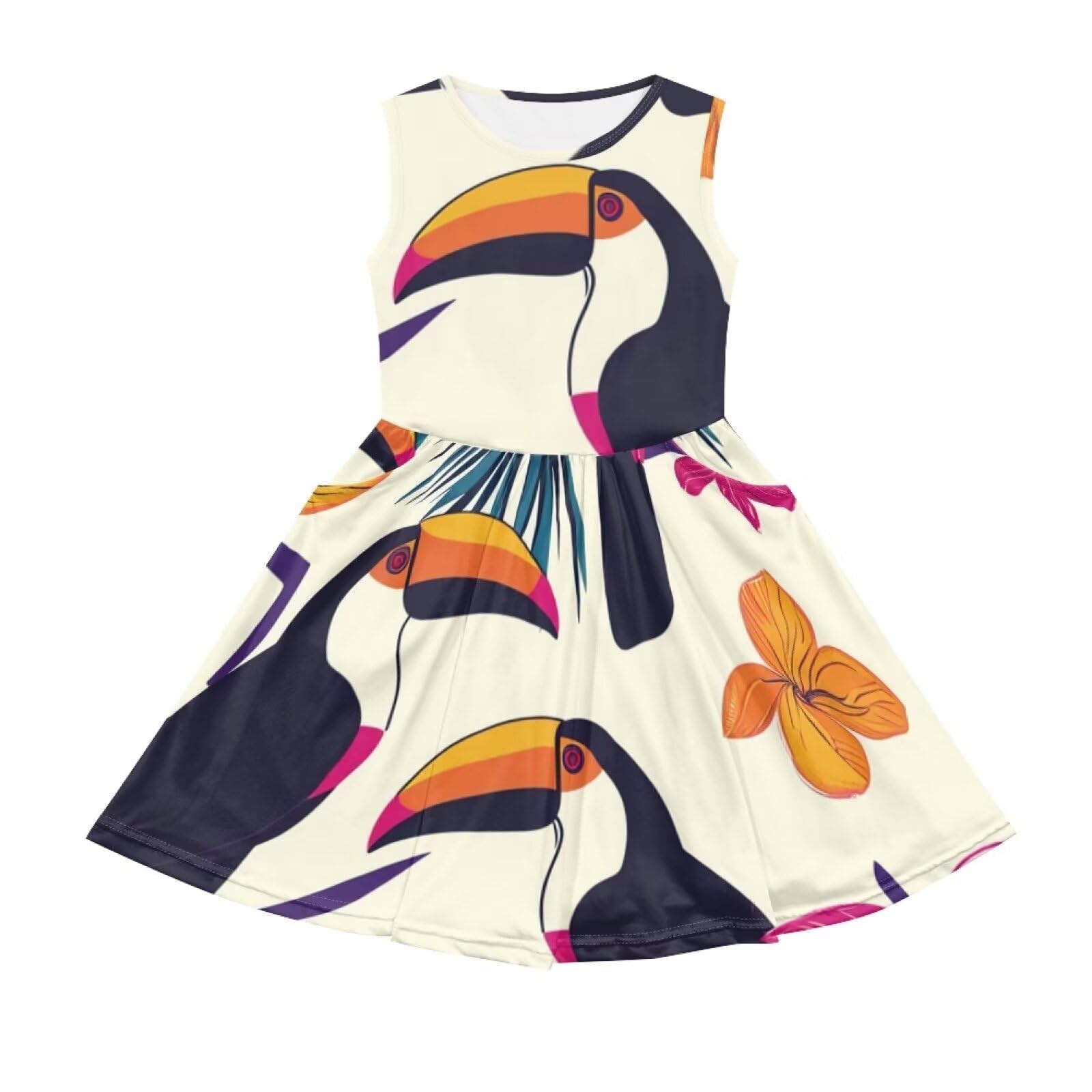 Vibrant Floral Sundress for Girls Sleeveless Cute Loose Flared Twirly Dress with Pockets