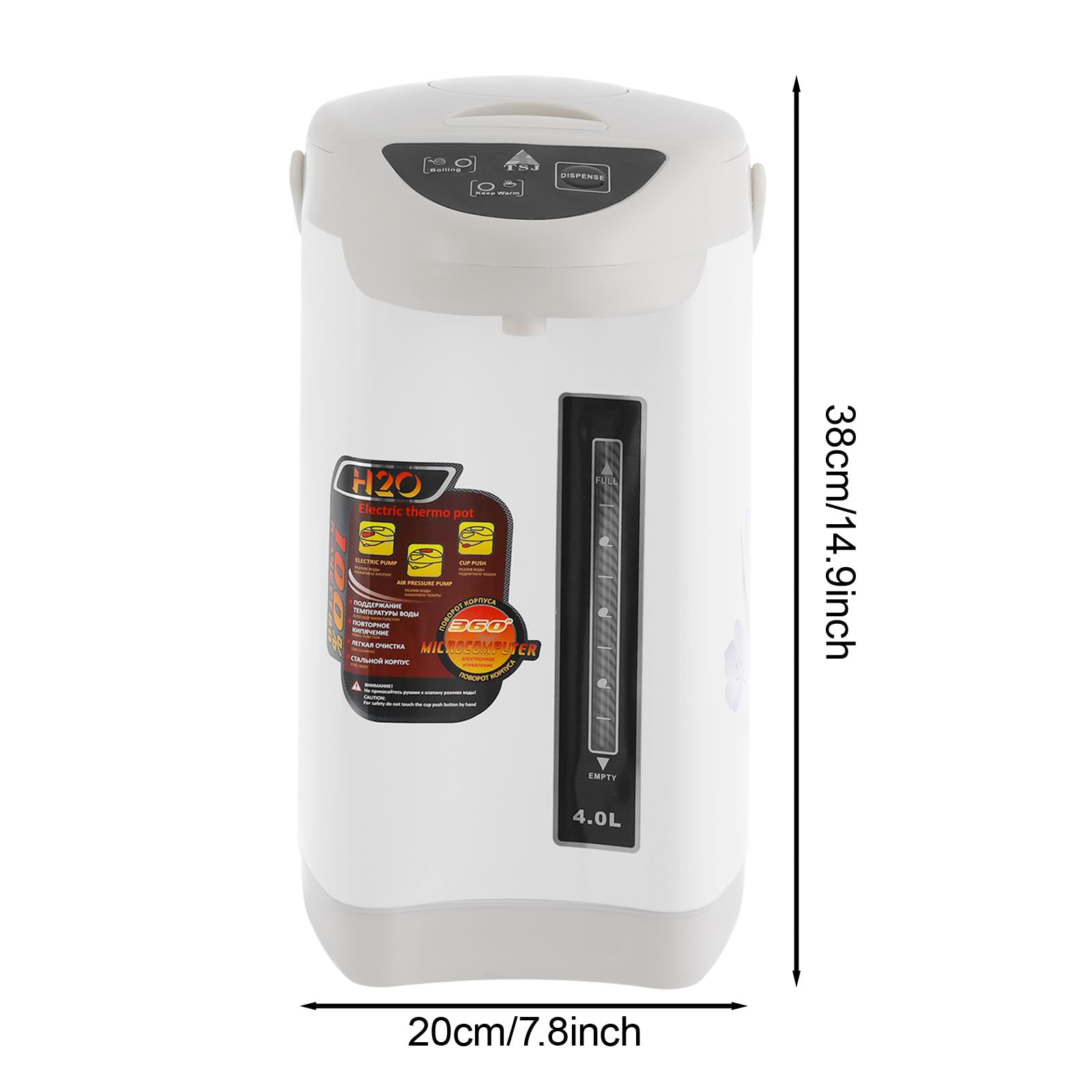 Dispensador de agua caliente de acero inoxidable de 4 litros, dispensador de agua, tetera, 750 W, termo de control de botones, depósito de agua para escuela, hogar, oficina, hotel (blanco)