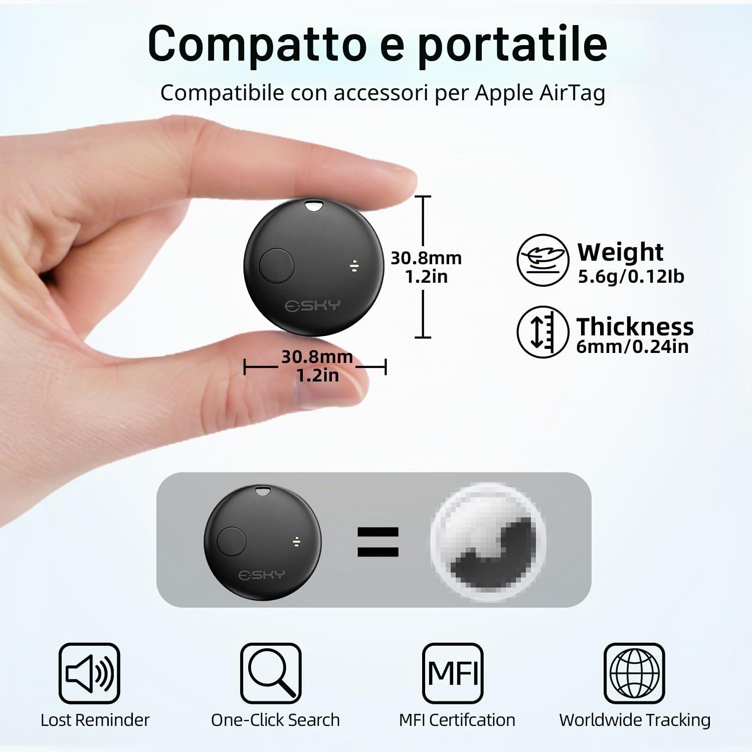 Esky Smart Tracker Tag Air Tracker Tag Compatibile con Apple Dov'è Bluetooth Localizzatore Oggetti Impermeabile IP67 Batteria Sostituibile 4 Pezzi