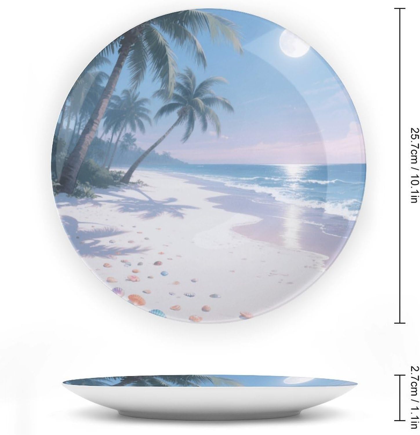 Bone China Decorative Plates Moonlight Coconut Beach Ceramic Decorative Plate Wall Decor with Display Stand Ceramic Ornaments for Wall Hanging Decoration