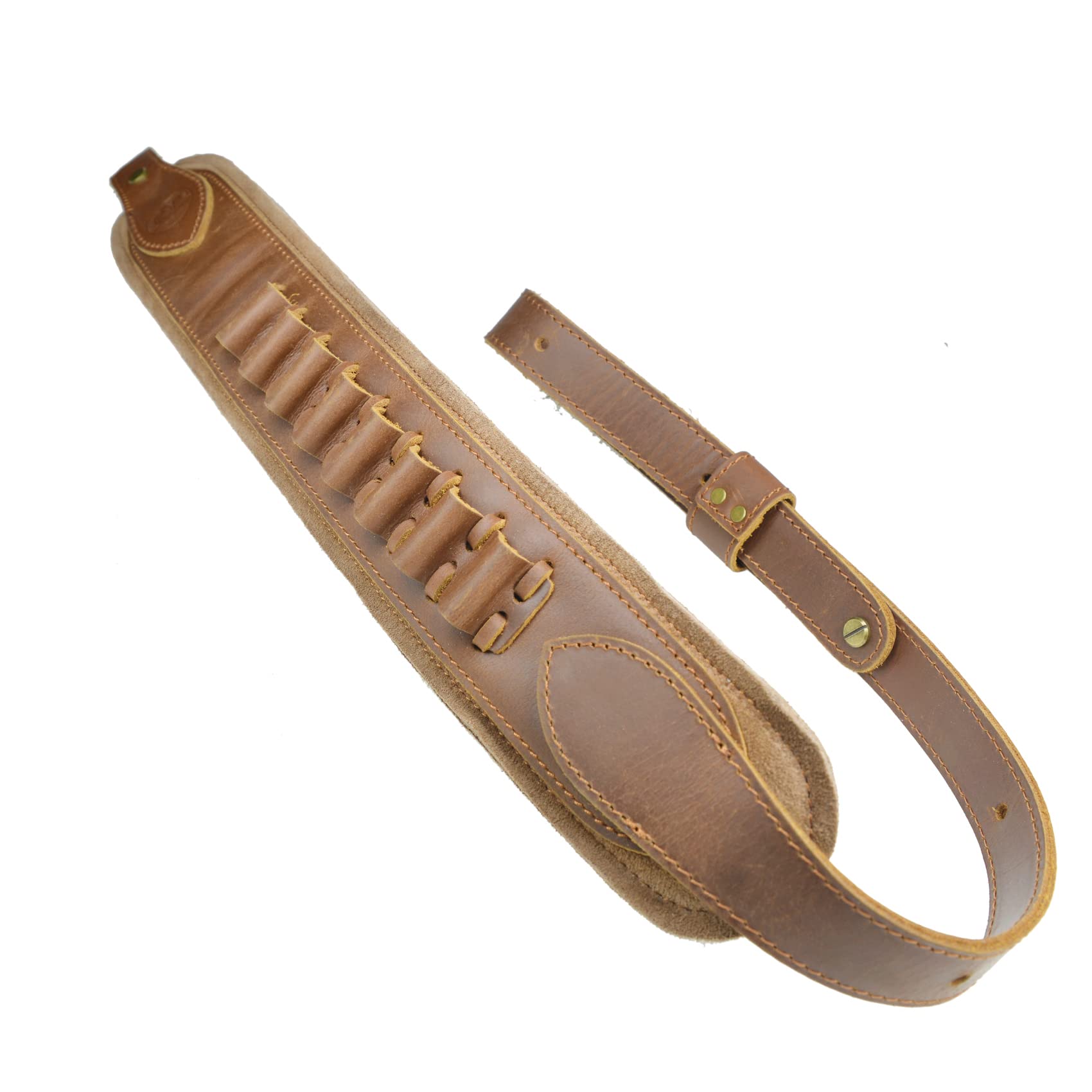 Tas Trost Real Leather 2 Point Gun Slings Adjustable Rifles Shotgun Strap for Outdoor Hunting Padded Carrying with Shell Holder (Brown Sling)