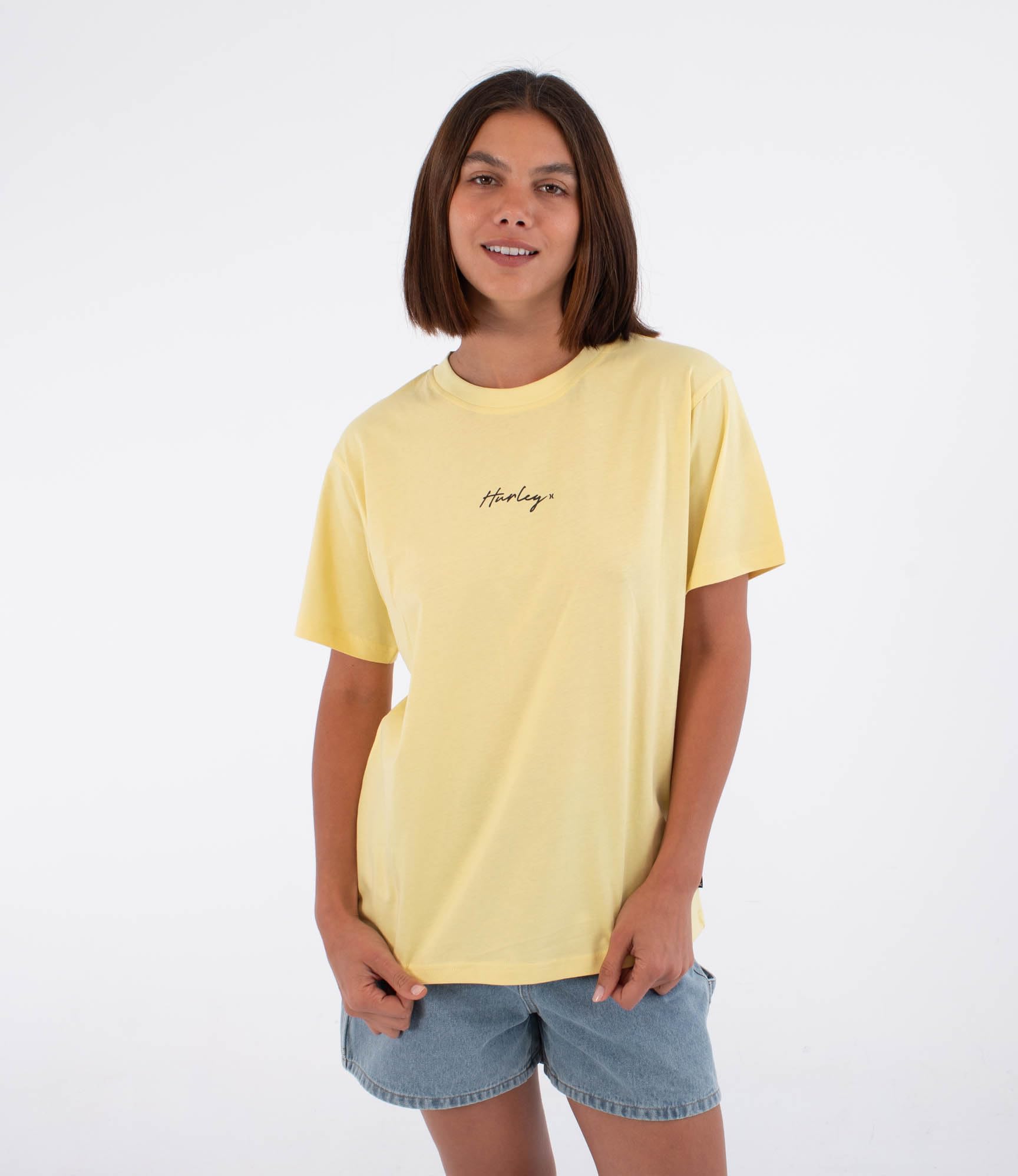 Hurley Womens Short Sleeve Script T-Shirt, Yellow, S EU