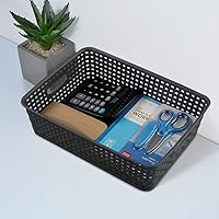 Vista 4 de Cesta de bandeja de papel de oficina, cesta de almacenamiento poco profunda de plástico, juego de 4, gris