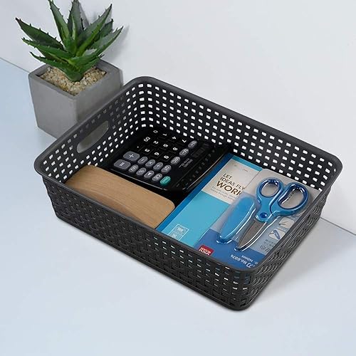 Miniatura 4 de CadineUS Cesta de bandeja de papel de oficina, cesta de almacenamiento poco profunda de plástico, juego de 4, gris