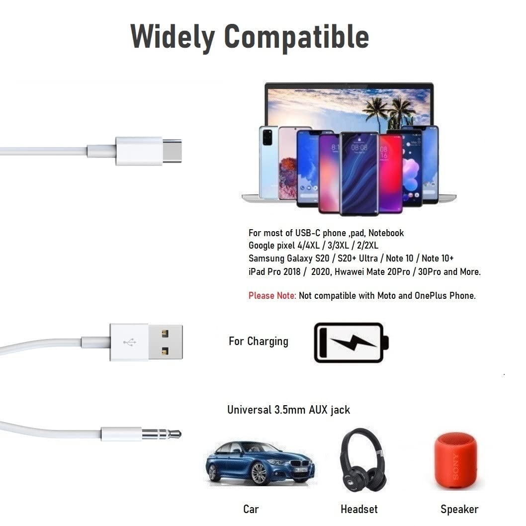 2-in-1 Typ C auf 3,5 mm Audiokabel, kompatibel mit Google Pixel 4/4XL, Samsung Galaxy S20/S20 und anderen Smartphones mit ...