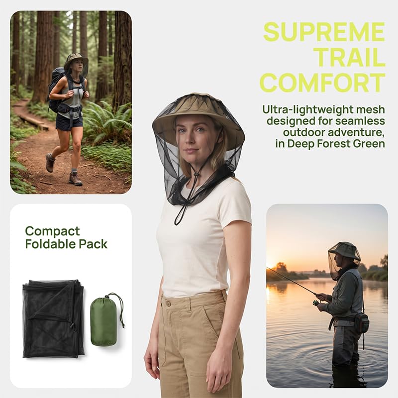 Mosquito Head Net, Fine Mesh Bug Face Netting with Adjustable Elastic Band miniatura 7