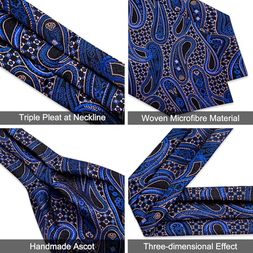 Image of DiBanGu Silk Woven Ascot Cravat with Pocket Square Set for Men | Paisley Ascot,Wrinkle-Resistant,Silky Smooth,Easy to Match,Cufflinks,Tie Ring,Wedding,Ceremonies,Party Occasions,Banquet