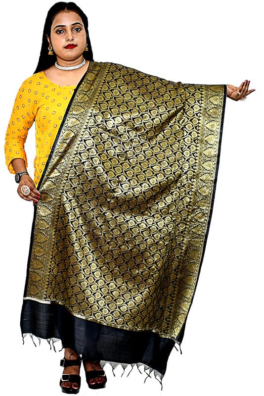 Women's Taffeta Silk Banarasi Cotton Silk Woman's Dupatta Scarf Shawl Wrap Soft Indian Bridal Wedding(027) - Main Image