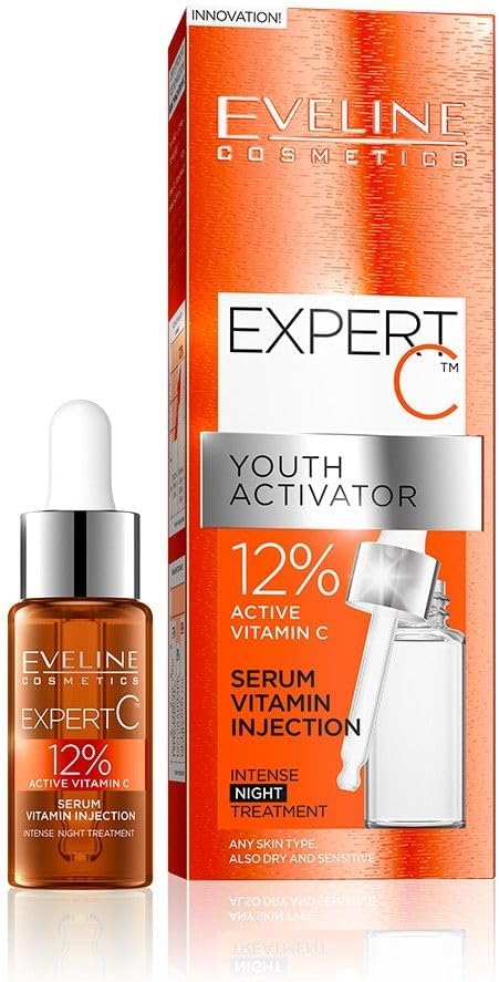 Eveline Cosmetics Expert C Vitamin C Serum Injection by EXPERT C™ - Advanced Anti-Aging Treatment with TRI-HYBRID VITAMIN C TECHNOLOGY™ - 18ml