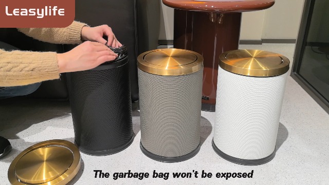 Image of 9L /2.3GAL Small Trash Can with Swing Lid, Waste Paper Baskets for Bathrooms,Black and Gold Trash Can for Bathroom,Bedroom, Powder Room,Office,Laundry Room (9L-Black)
