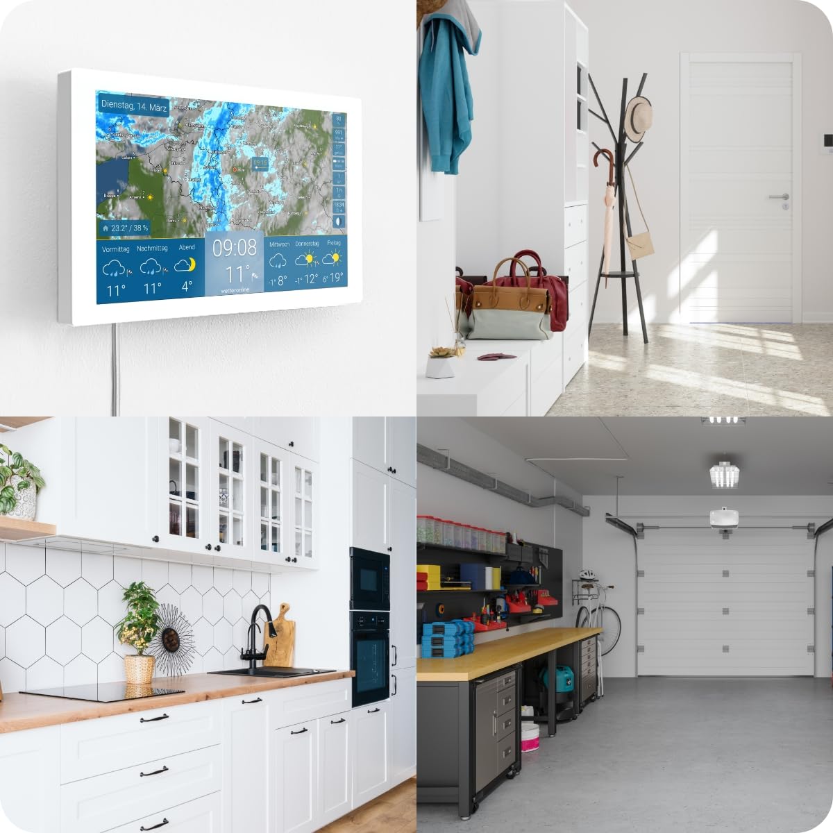 Support pour Wetteronline Home (2e Génération+), Kit de Montage Mural Complet, Fixation Élégante pour Météo au Niveau des Yeux, Blanc, avec Câbles, Vis et Chevilles