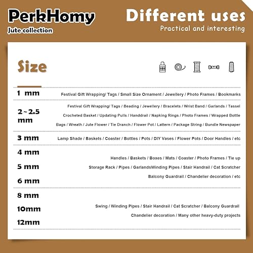 Miniatura 60 de PerkHomy - Cuerda de yute de 0.157 in de 120 pies de cuerda trenzada resistente y gruesa para rascador de gatos, poste rascador de árboles, 0.157 in