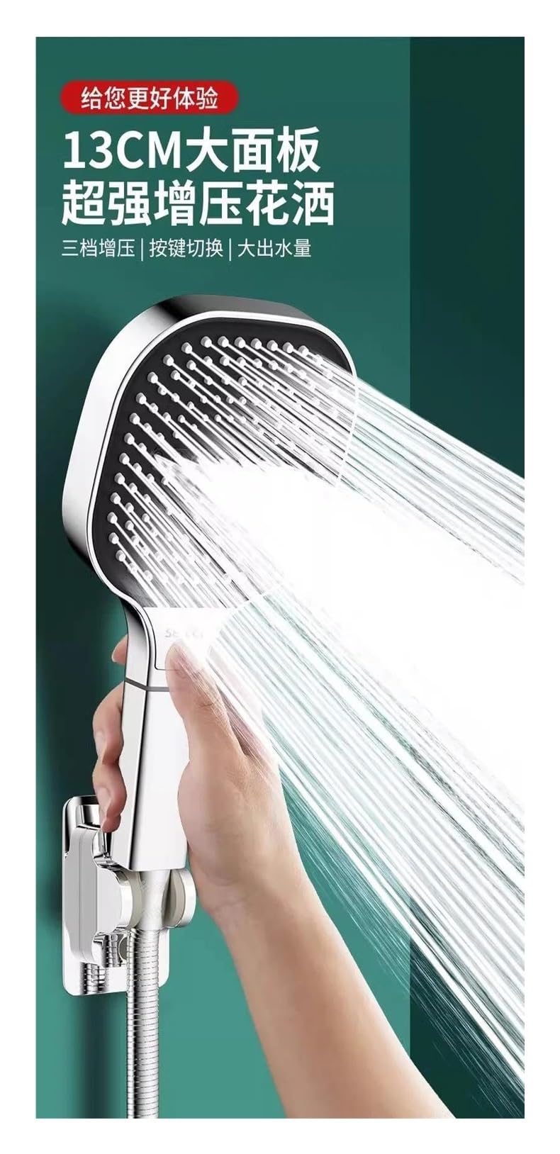 Soffione doccia con pannello grande da 13 cm, 3 modalità, soffione doccia ad alta pressione con idromassaggio e elemento filtrante(Black Shower)