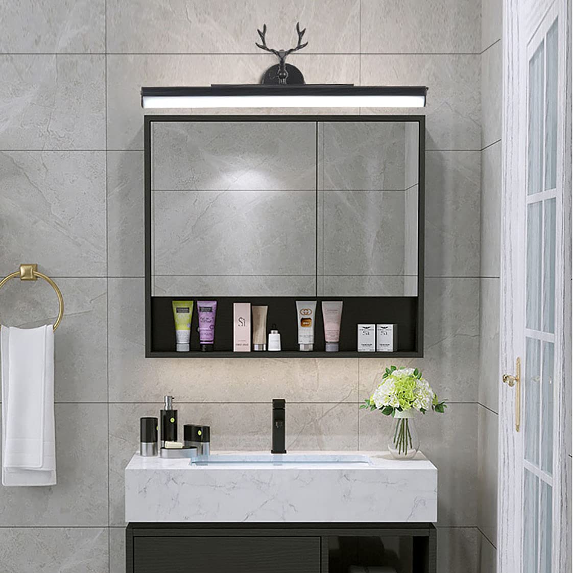 Luz espejo baño, luz espejo con control remoto Luz LED para gabinete con espejo recargable por USB Luz maquillaje blanca neutra 4000k IP44 Luz espejo blanca cálida impermeable