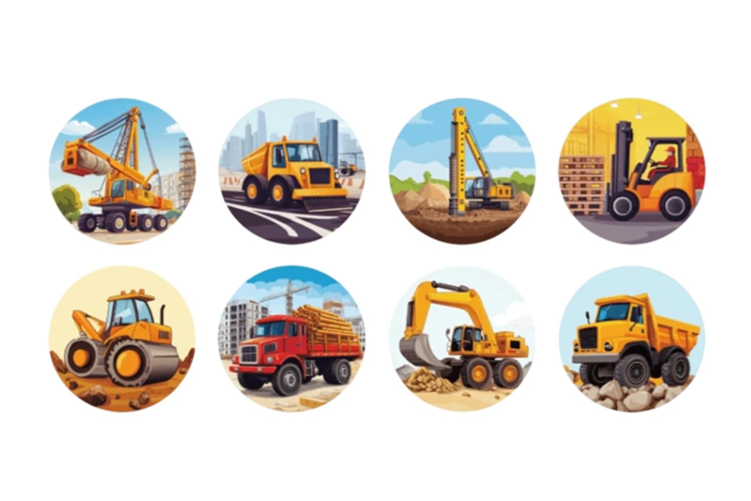CAA Trading™ 100 x Construction Vehicle Reward Stickers Labels Scrapbook Forklift Dump Truck Crane Reward Well Done Teacher (2.5cm) 25mm (100 Stickers)