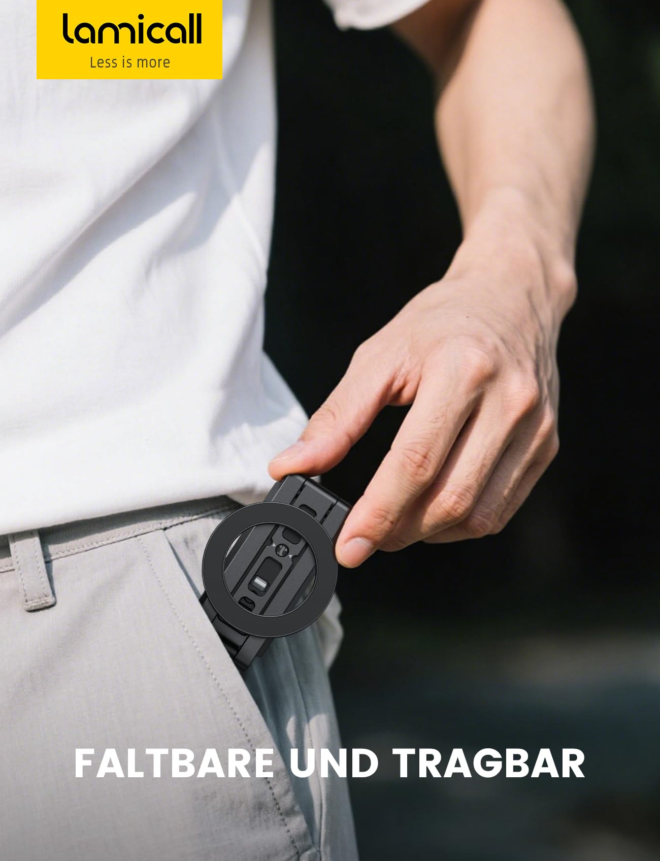 Lamicall 5-IN-1 Handy Stativ für MagSafe Handyständer - [Ultra Dünn] Faltebar Alu Mini Selfie Stick mit 1/4 Zoll Schraubenloch & Arca-Type, Magnetische Handyhalterung Adapter für iPhone 17 Pro Max Air
