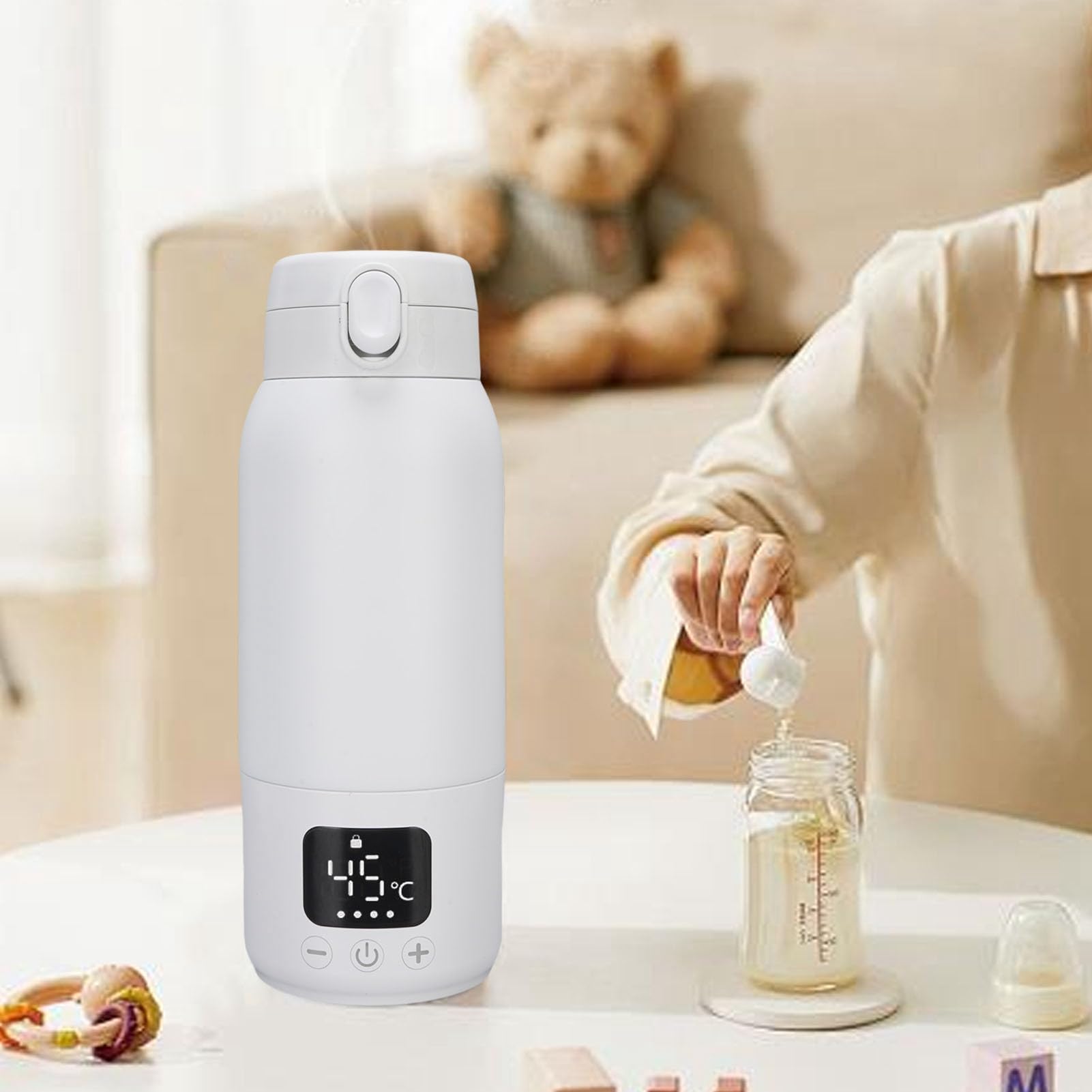 Asixxsix Calentador de Biberones Portátil para Viajes, Calentador de Leche Portátil Inalámbrico de 500 Ml para Viajes, Hervidor Eléctrico de Viaje Recargable para Fórmula de Leche