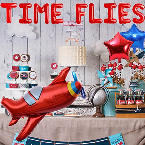 Vetwo Time Flies Balloons Red Airplane Birthday Party Banner Airplane Aviator Adventure Themed Boys Girls Kids 1St 2Nd 3Rd 4Th Happy Birthday Baby Shower Party Supplies Decorations #TOP3