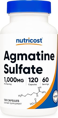 Nutricost Sulfato de agmatina 1000 mg 120 cápsulas sin gluten sin OMG 500 mg por cápsula