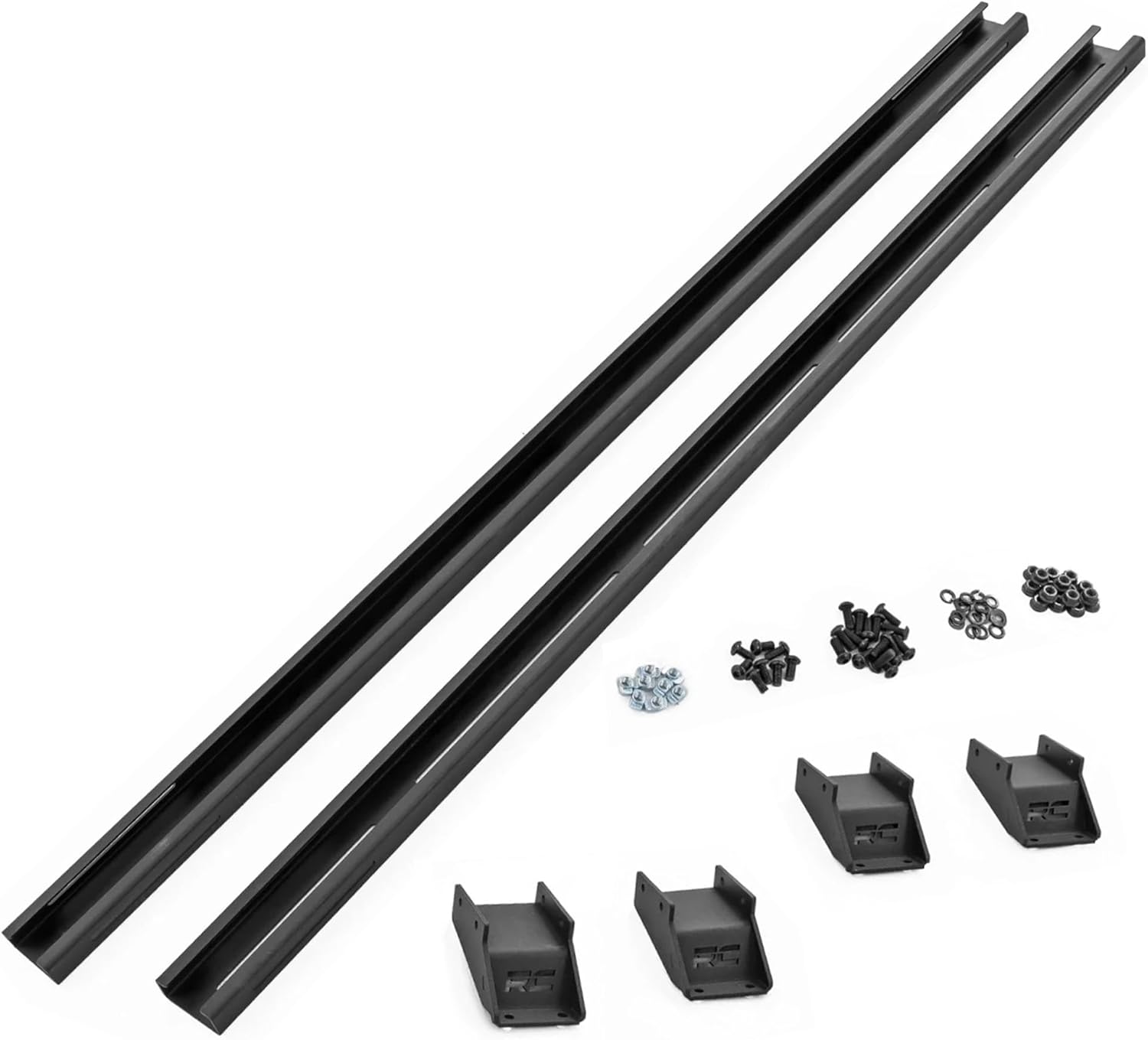 Rough Country Adjustable T-Slot Crossbars for Pickup Truck Beds – Fits 57.25"–65.25" Tracks, 3.25" Tall Cargo Rails, Universal T-Slot Mounting for Racks & Accessories