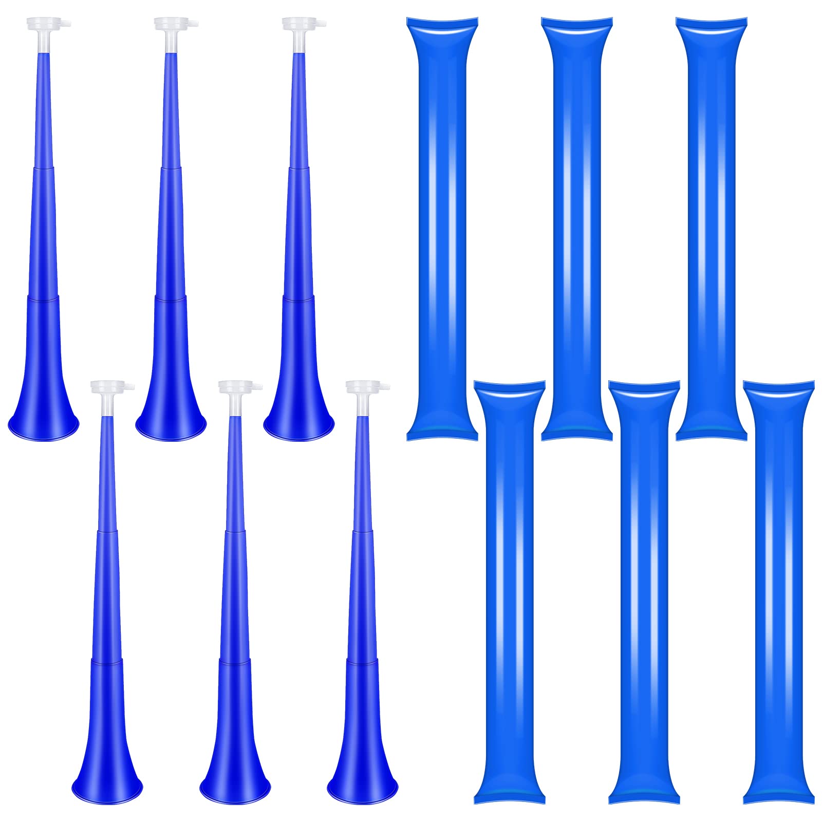 Sotiff 12 Pieces Collapsible Stadium Horn and Thunder Sticks 24 Inch Vuvuzela Horn Blow Horn Plastic Trumpet Noisemakers for Sporting Events Graduation Games School Sports Party Favors (Blue)