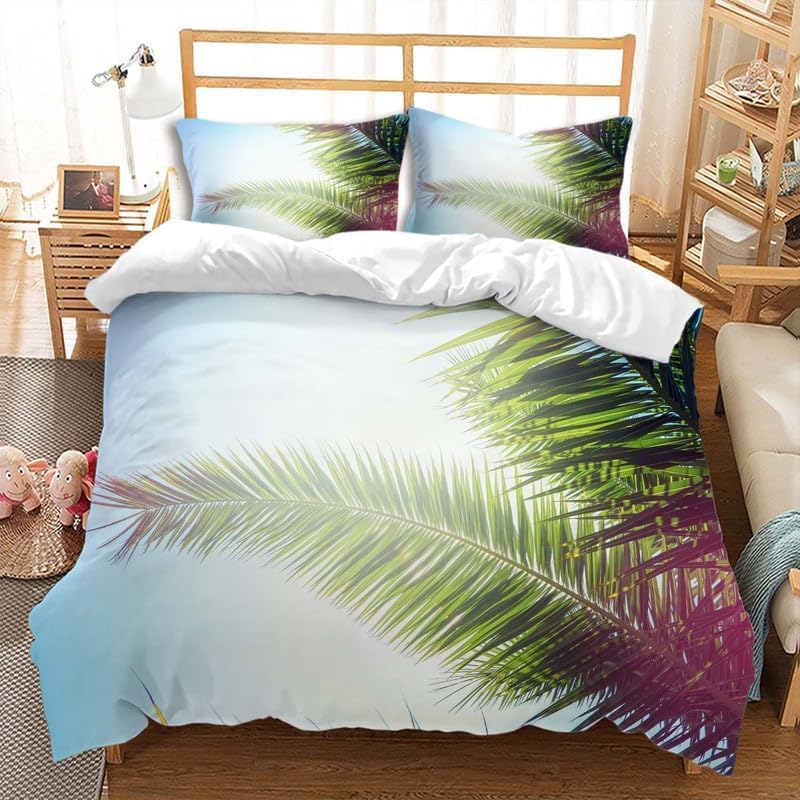 Parure de lit 200x200 adulte 2 personnes microfibre à motif feuilles branché