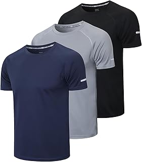 frueo 3 Pack Men's Workout Running Shirts Athletic Gym Tops Quick-Dry Moisture Wicking Anti-Odor Breathable Tee Crew Neck ...