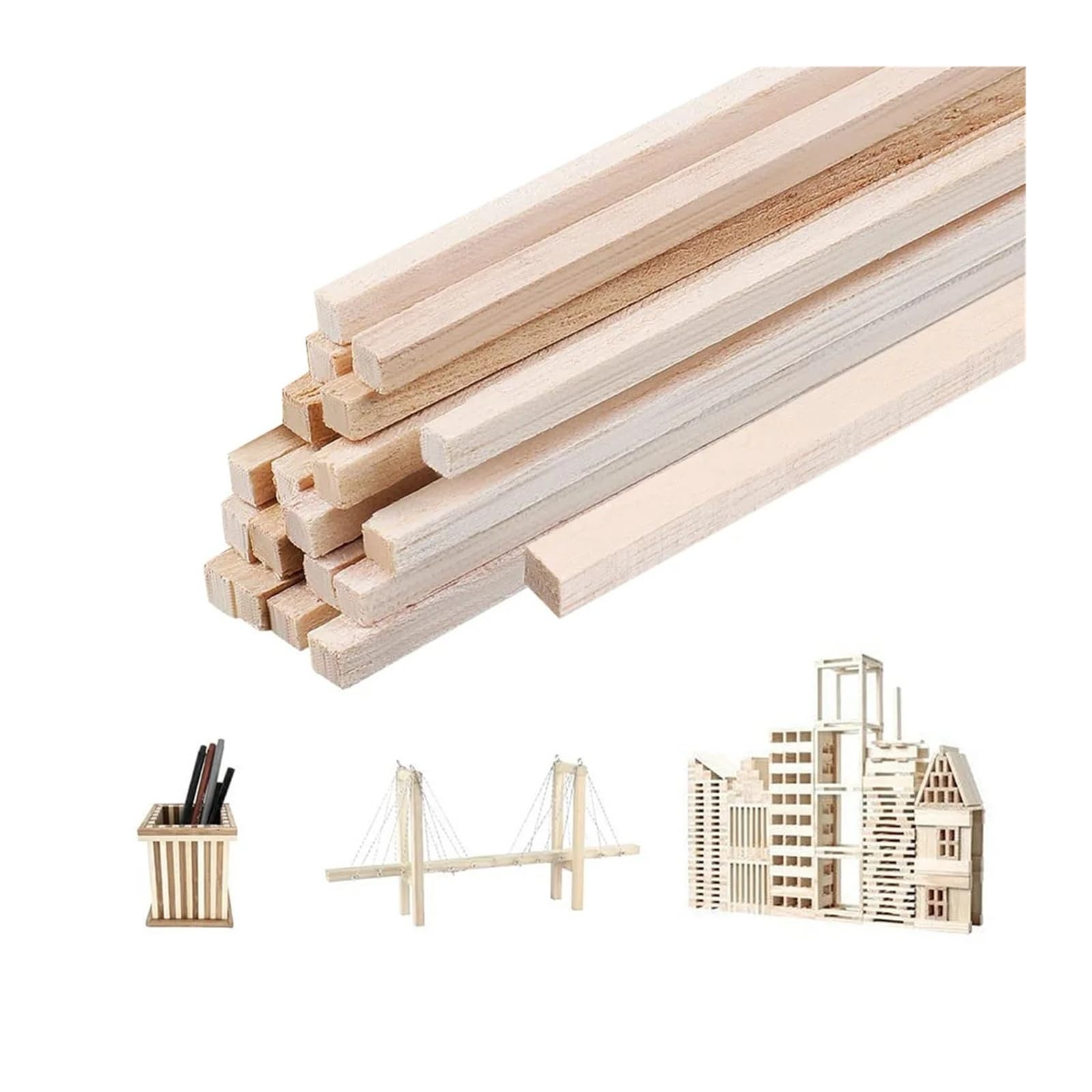 20/50 tiras de madera de balsa para tallar, para manualidades, modelo cuadrado, juguetes de construcción, tallado, artesanía, accesorios de bricolaje, palos de madera de 2-5 mm (2 x 10 x 200 mm, 50