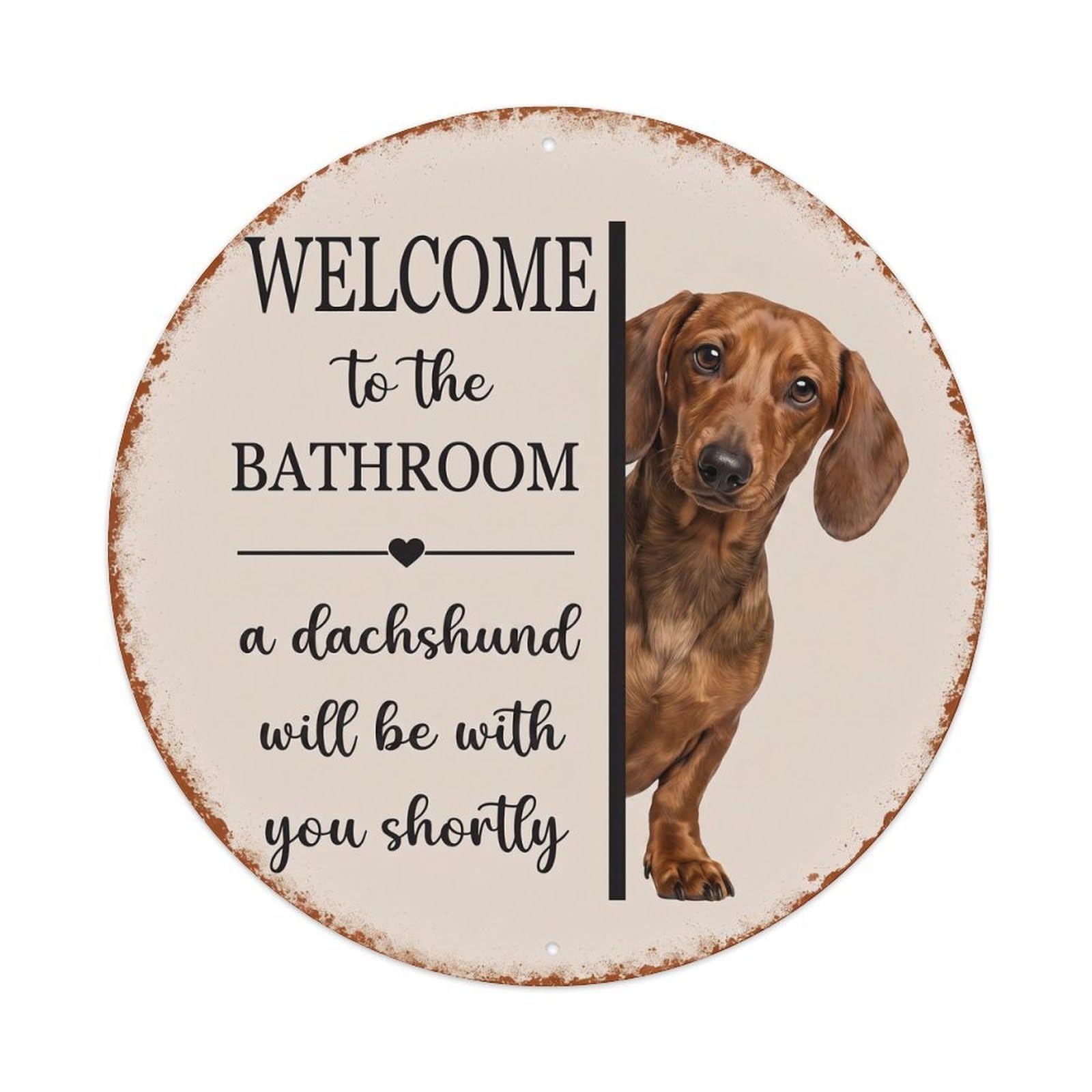 Vintage WELCOME To The BATHROOM Dachshund Dog Metal Tin Sign