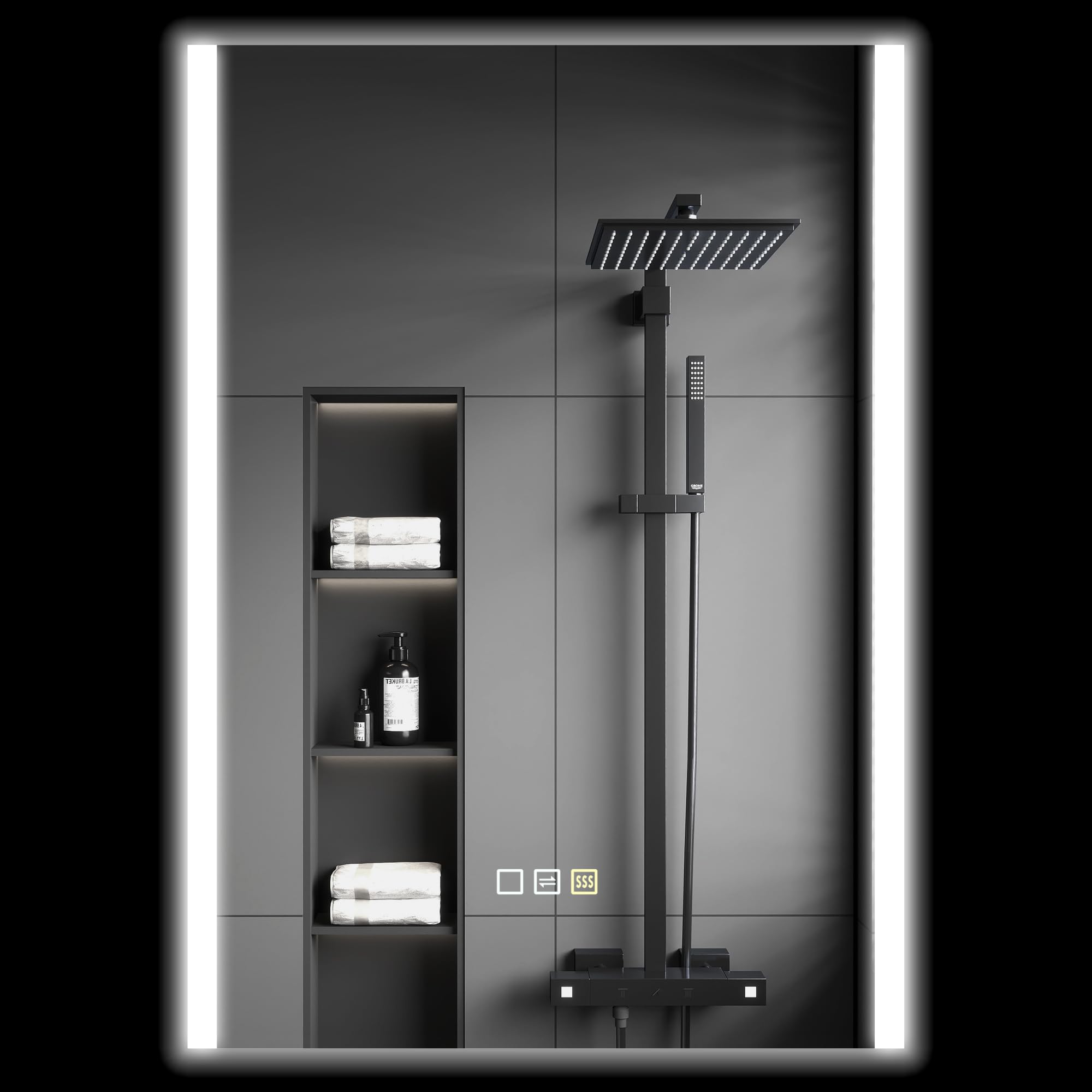 HOMCOM Specchio Bagno con Luce LED a 3 Colori 70x50 cm Antiappannamento | Specchio da Parete, Vetro Temperato Reversibile, Luminosità Regolabile, Funzione Memoria, Interruttori Touch, IP44