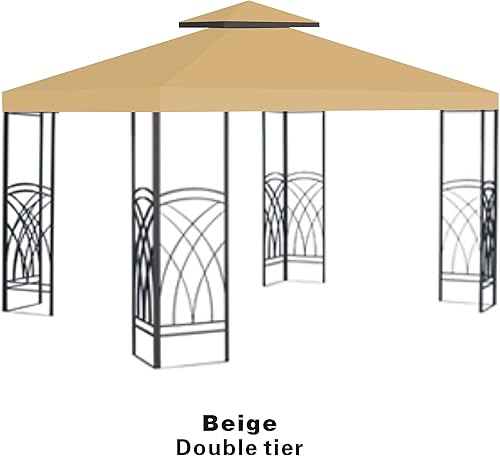 Miniatura 2 de BenefitUSA Cubierta superior de repuesto para cenador de 10 x 10 pies, poliéster de doble nivel, para jardín, patio, pabellón (beige)