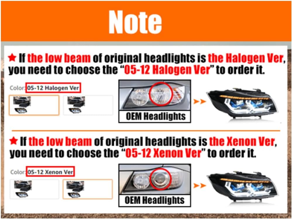 T T-ABC New Front Lamp Compatible with 2007-2018 BMW 328i 320i 330i 335i Headlamps 3 Series Accessories Custom Replacement (H1XR 09-12 E90 E91 OEM is Xenon)