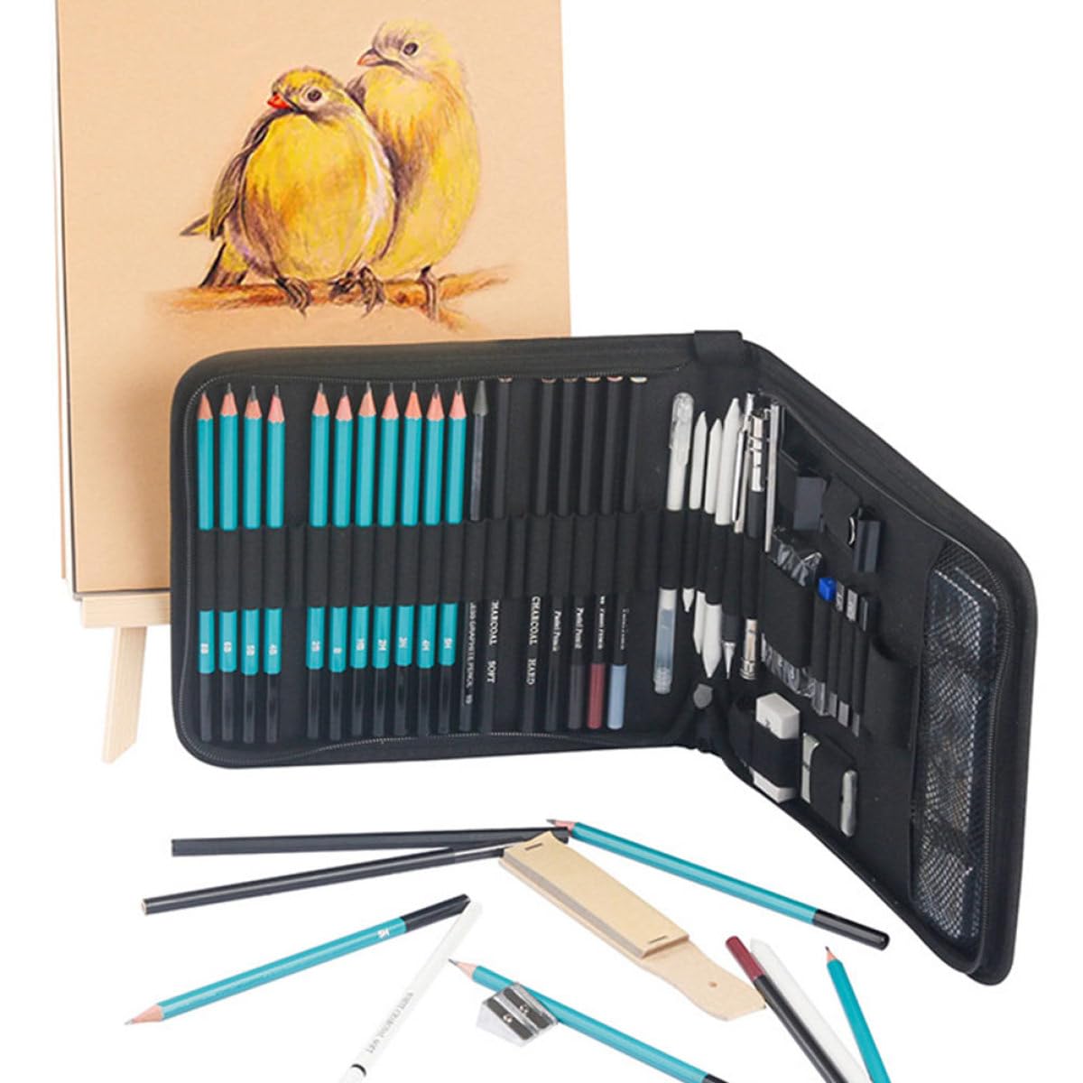 Set di Matite da Schizzo per Disegno, 50 Pezzi, per Hobby | Livelli per Sfumatura e Linea, Accessori in Legno Metallo e Carta, Adatto a Kids e Hobbyists