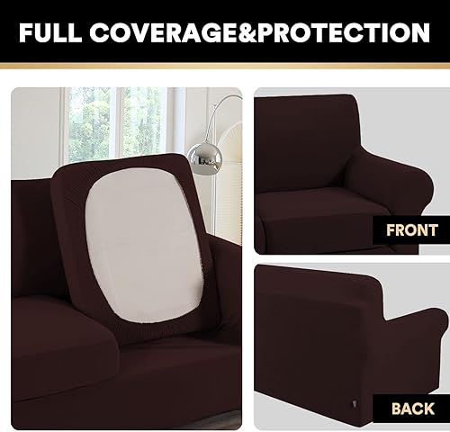 Miniatura 6 de PrinceDeco - Funda elástica de microfibra de 2 piezas para sillón individual, funda suave de elastano, lavable, parte inferior elástica, protector