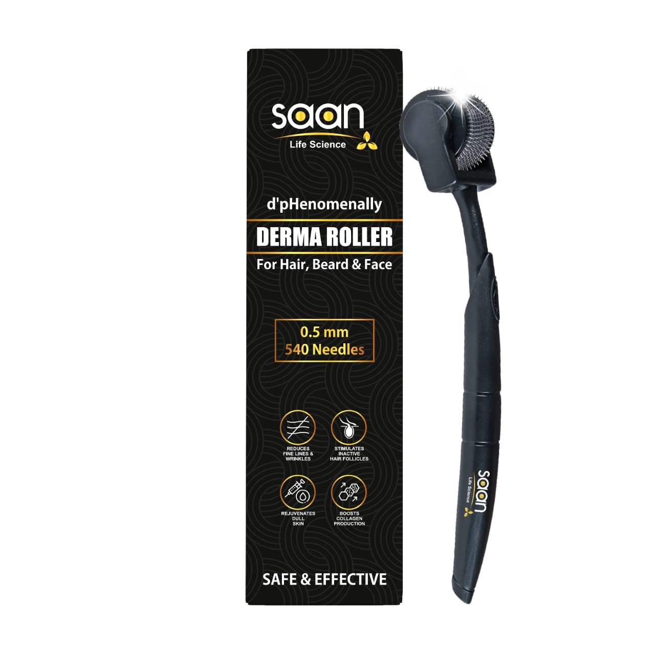 SAAN LIFE SCIENCE Derma Roller with 540 Titanium Alloy Micro Needles 0.5 mm | Reduces Hair Fall | Stimulates Hair Follicles | Easy to use | Safe & Effective