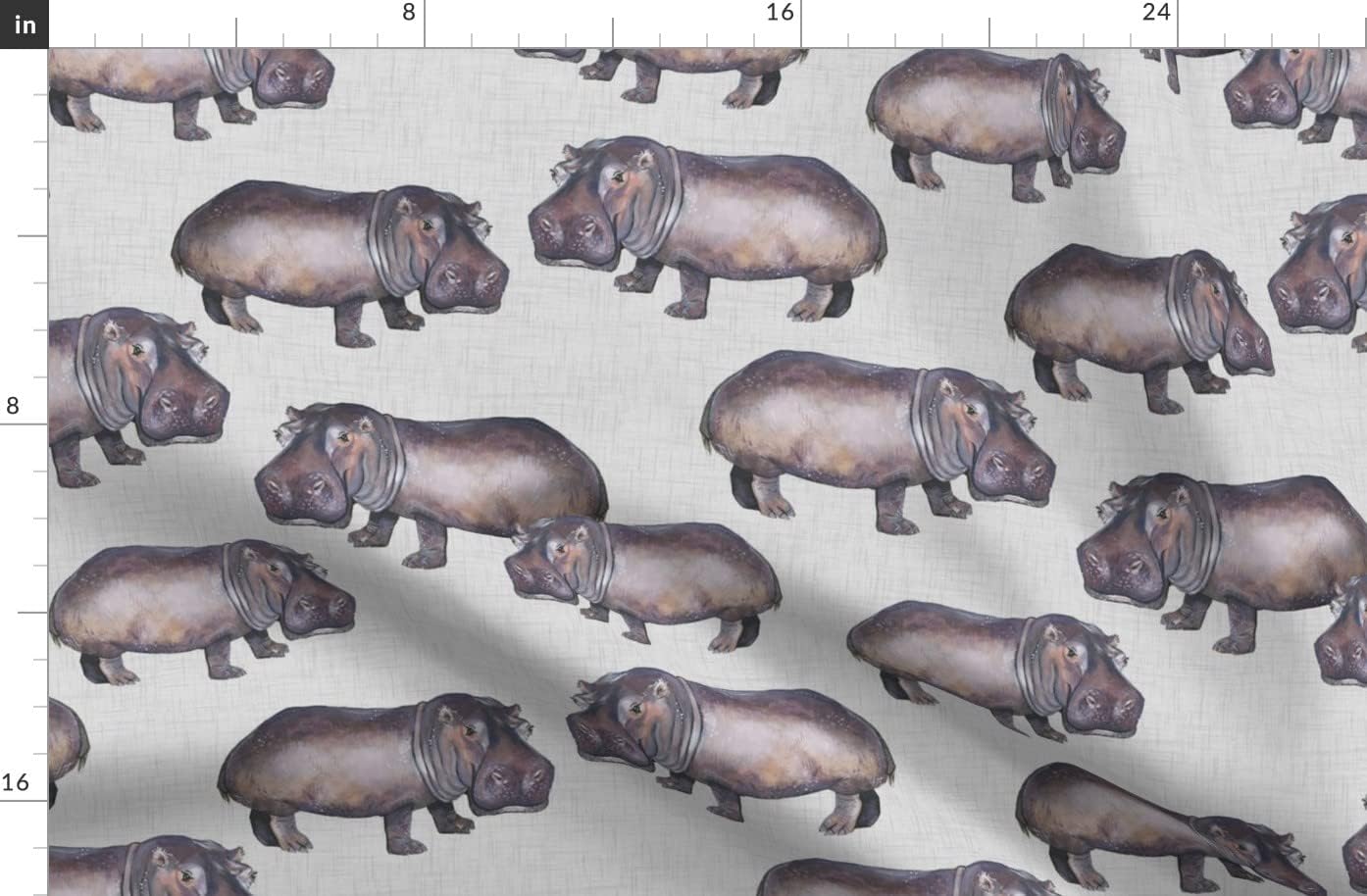 Spoonflower Fabric - Hippo Safari Hippopotamus Animal Printed on Organic Cotton Sateen Fabric by The Yard - Sewing Quilting Apparel Home Decor