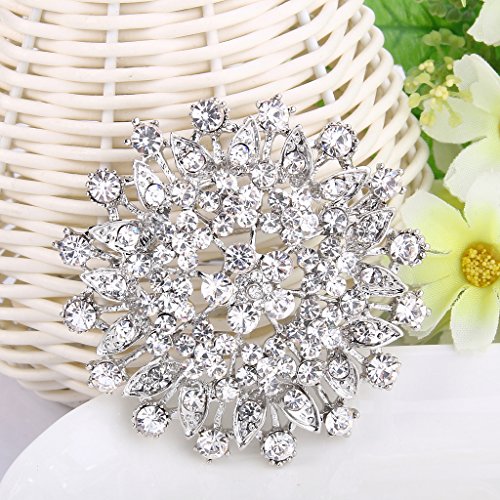 EVER FAITH Women's Austrian Crystal Elegant Flower Leaf Bridal Corsage Brooch Pin4