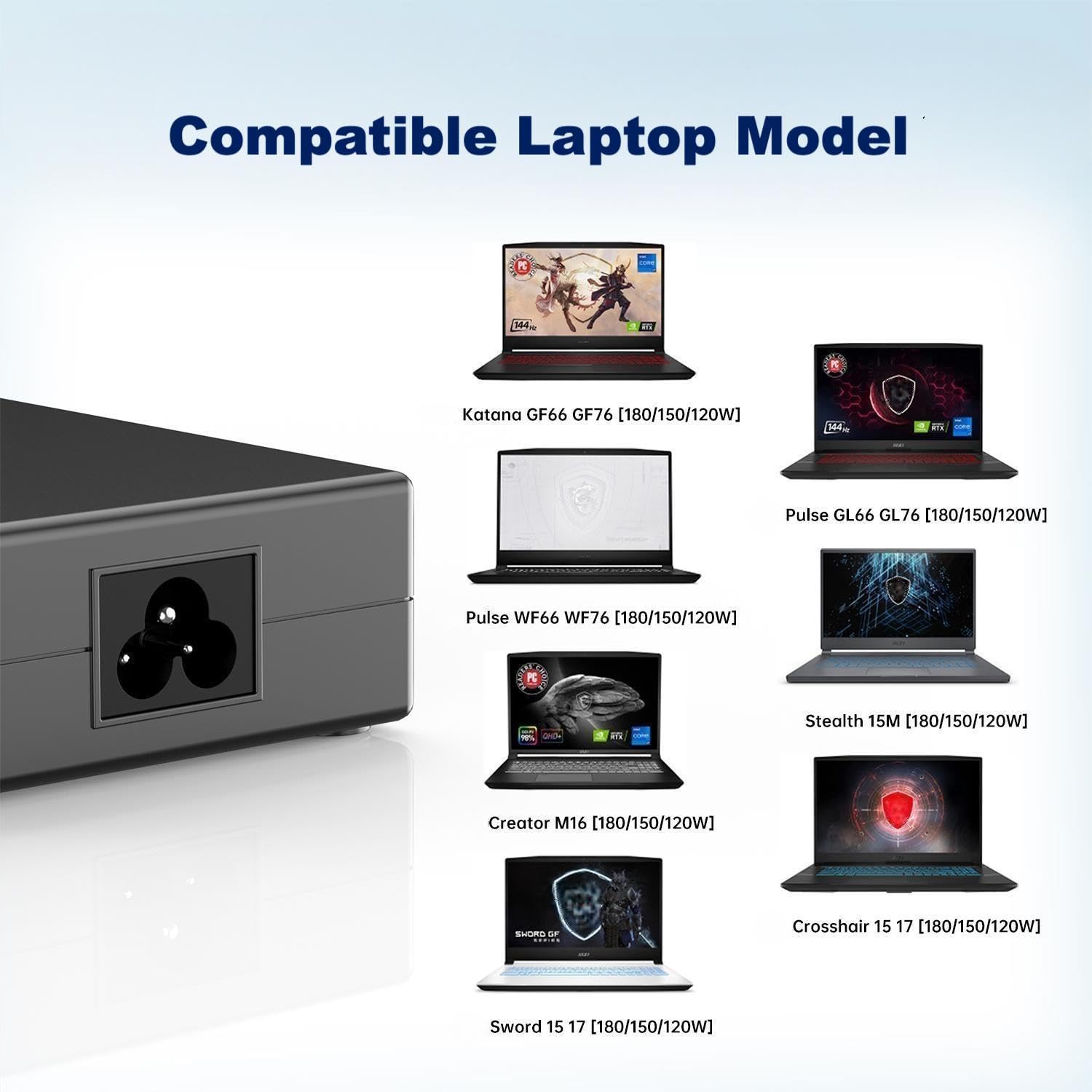 Dongerdi 180W 150W 120W Charger Fit for MSI Gaming Laptop Katana GF66 GF76, Creator M16, Stealth 15M, Crosshair Sword 15 17, Pulse GL66 GL76, Thin 15 GF63, 4.5 x 3.0 mm Tip