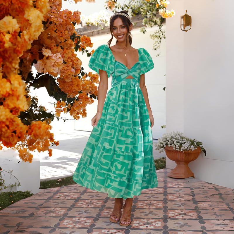 Y2k Christmas Dress Women's Plaid Christmas Maxi Dress - Puff Short Sleeve,  Smocked Tiered Ruffles, Gingham Print, Flowy Long Dress Gingham Flowy Party  Dress