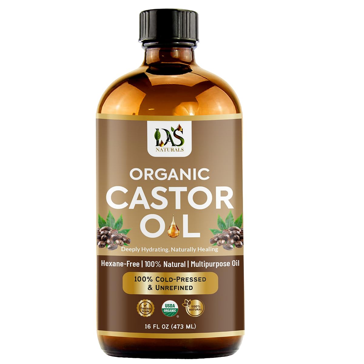 Castor Oil Organic Cold Pressed, Hexane Free Pure, 16 Fl Oz