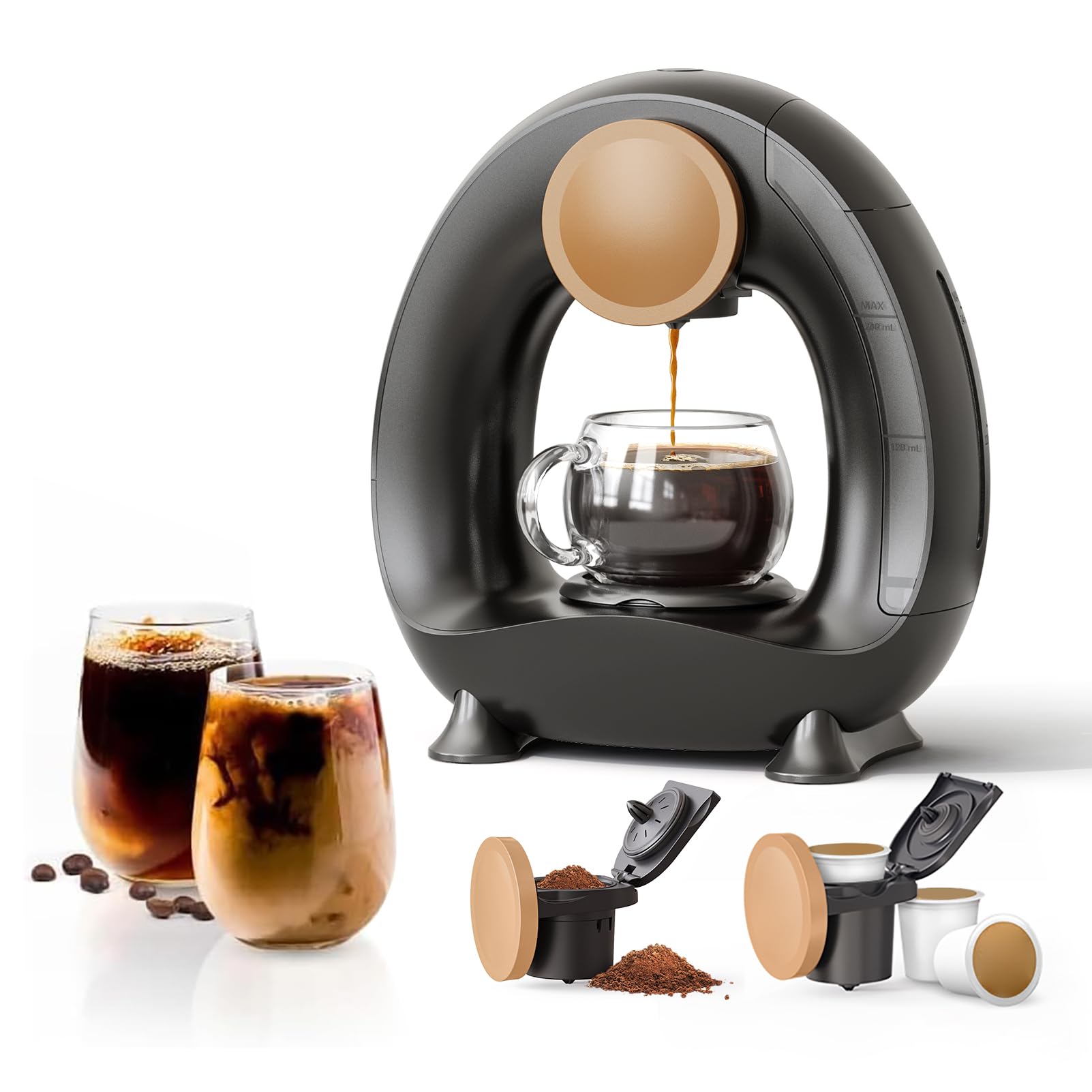 Single-Serve Coffee Maker, 2 in 1 One Cup Coffee Machine Compatible with K-Cup Pod & Coffee Grounds/Tea with One Button Operation,Fast Brew in 1 minute,Compact For Home, Office, RV and Dorm (Black)