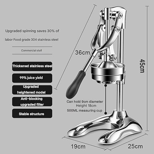 Miniatura 7 de Exprimidor manual comercial de cítricos, prensa de mano inoxidable, exprimidor de frutas, trituradora de limón, máquina trituradora de granada, para