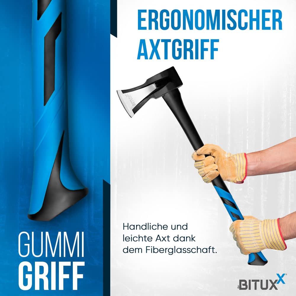 BITUXX Spaltaxt Spaltbeil Axt Beil Spalthammer Spaltkeil Fiberglas Forst Set - Die Perfekten Werkzeuge für Garten und Wald (Beil 600g + Spaltaxt 1000g)