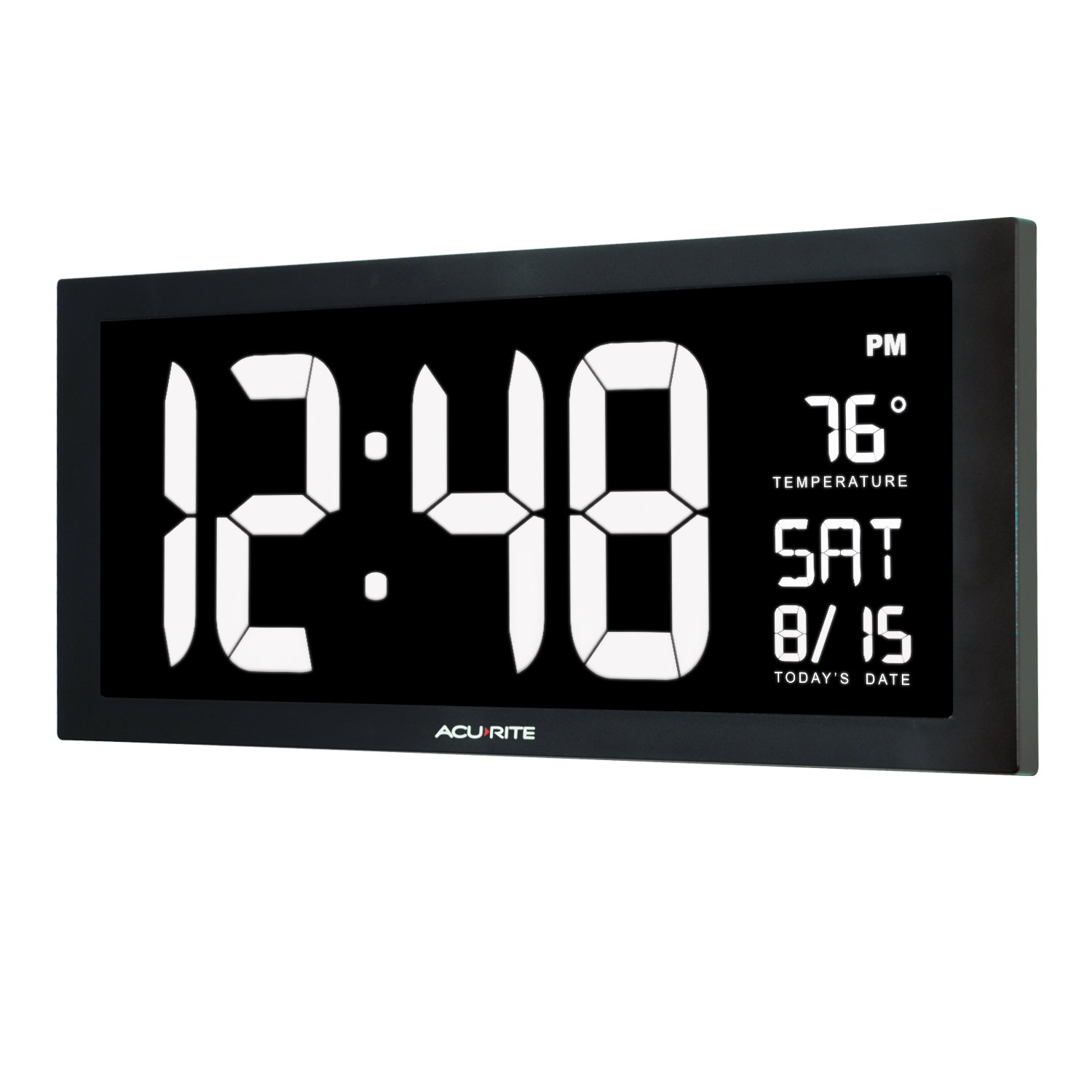AcuRite 76102M Oversized LED Clock with Indoor Temperature, Date and Fold-Out Stand, 18" , White