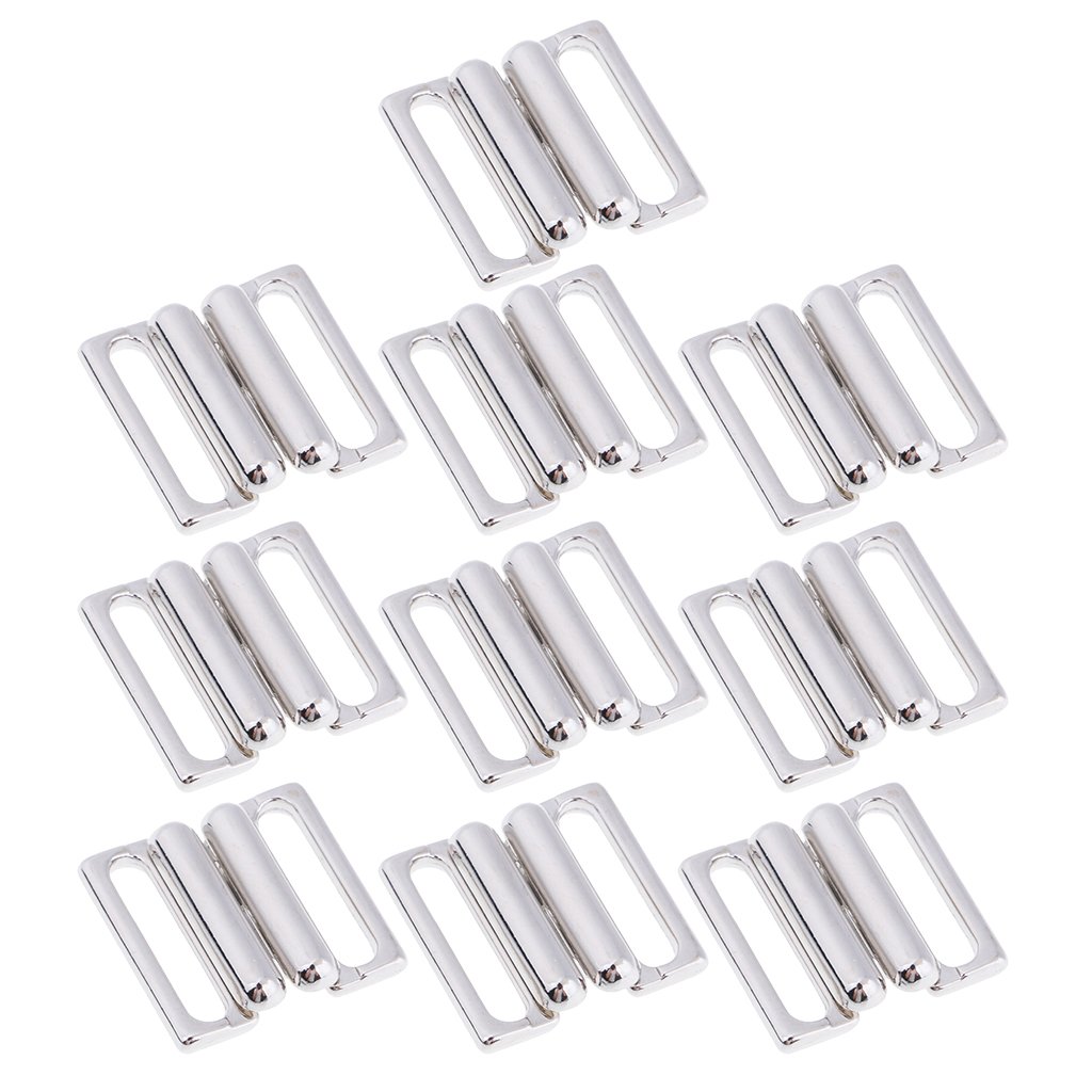 dailymall 10 Pcs Metal Bikini Clips Hook Clasps Fastener Strap Lingerie Slider Buckle - Silver, 14mm