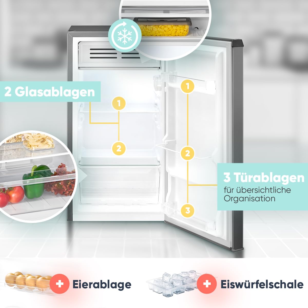 Bomann KS 7257 Kühlschrank 83 Liter Frostfach LED Beleuchtung inox