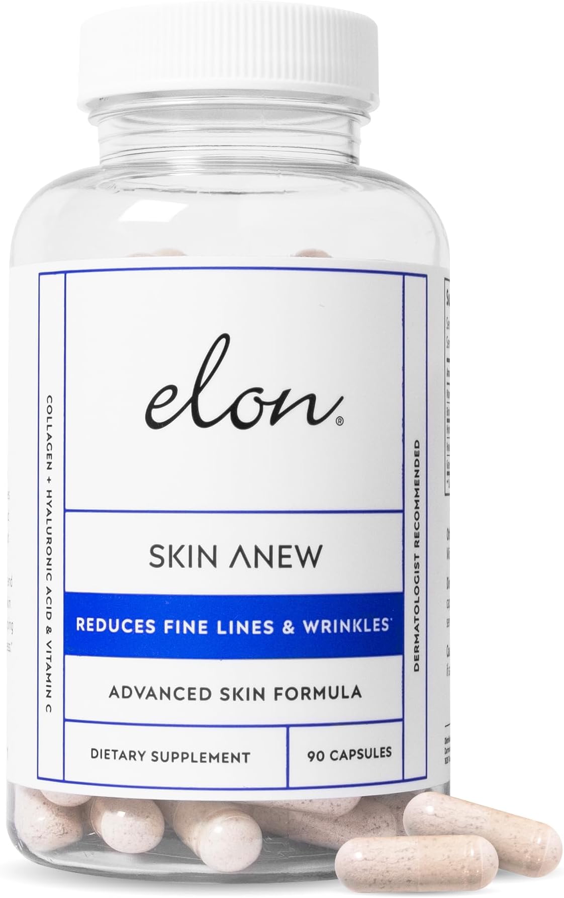 Skin Anew with Hydrolyzed Collagen & Hyaluronic Acid & Grape Seed Extract & Antioxidants | Hydrating & Anti Aging Supplement for Vibrant Skin Health (90 Capsules)