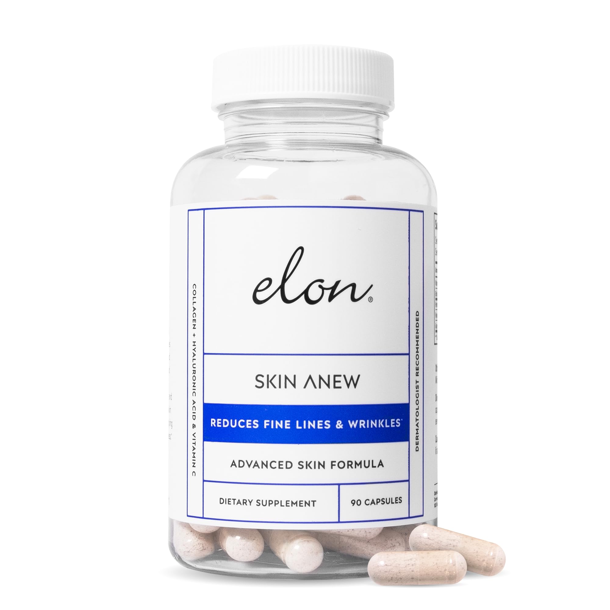 Skin Anew with Hydrolyzed Collagen & Hyaluronic Acid & Grape Seed Extract & Antioxidants | Hydrating & Anti Aging Supplement for Vibrant Skin Health (90 Capsules)