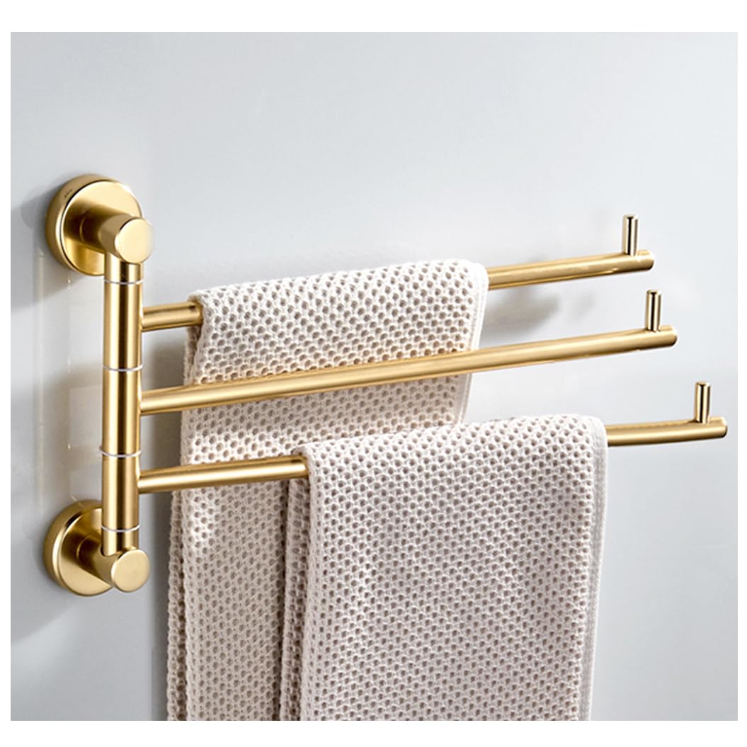 LMYSXAOZ Modern Gold Swivel Towel Rack Swing Out Bar With Wall Mounted 180° Rotation, Bathroom Thickened Metal Hand 3/4/5-Bar Folding Arm Hanger A-3Bar